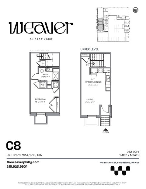 1Bed Floor Plan C8 at The Weaver, Pennsylvania